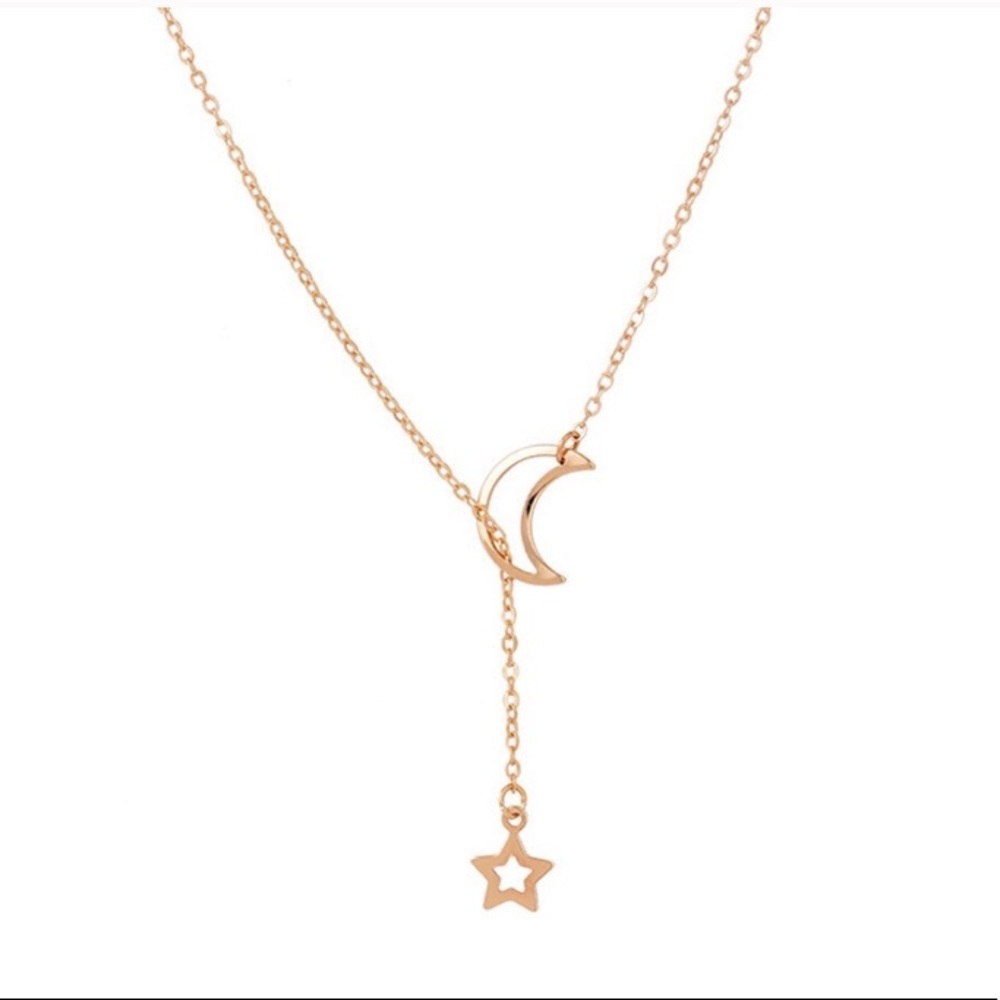Gold Dainty Moon Star Layered Thin Necklace - Picture 2 of 2